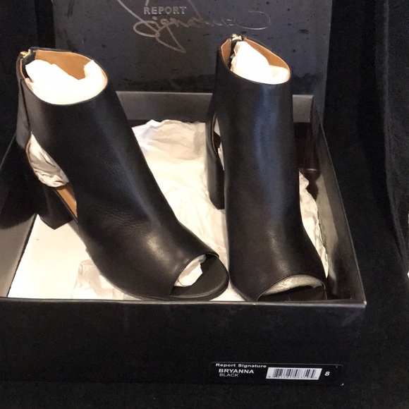 NEW Report Signature sexy Bryanna leather Black Peep Toe Booties boot heels - Picture 13 of 13